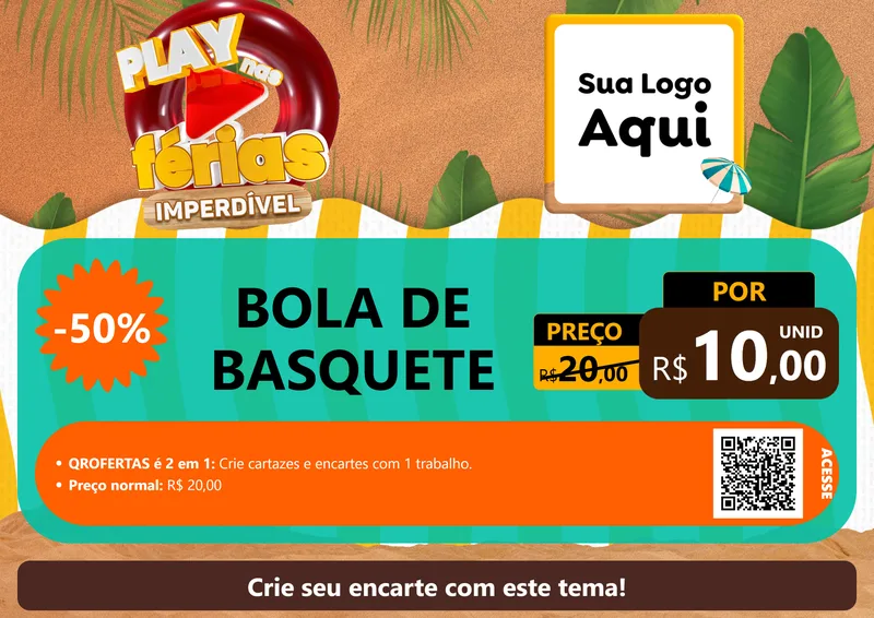 Modelo de Cartaz para Cartaz A4 Horizontal com o tema Play Nas Férias Imperdível para Artigos Esportivos