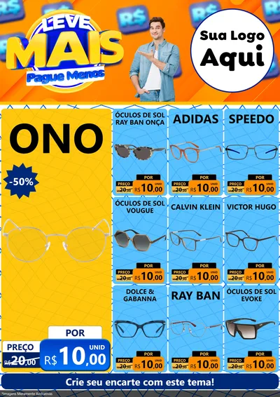 Modelo de Encarte para Encarte A4 Vertical com o tema Leve Mais, Pague Menos para Óticas
