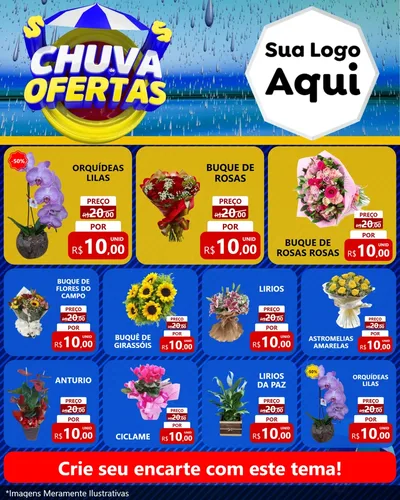 Modelo de Rede Social para Feed Instagram com o tema Chuva de Ofertas para Floricultura e jardim