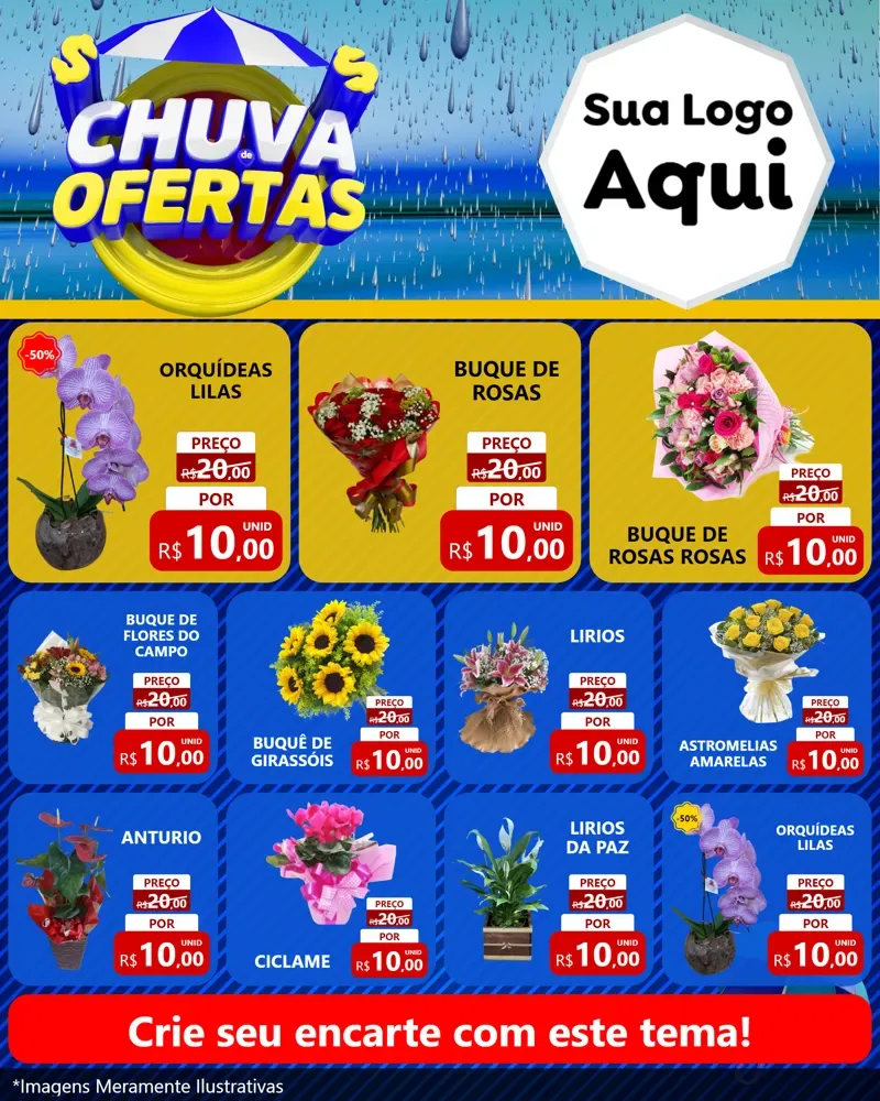 Modelo de Rede Social para Feed Instagram com o tema Chuva de Ofertas para Floricultura e jardim