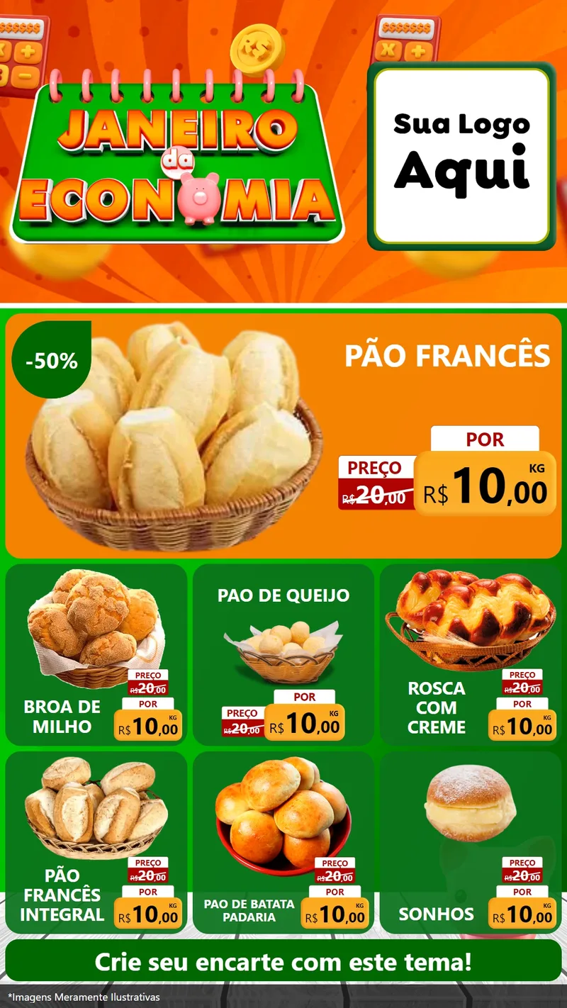 Modelo de Rede Social para Stories com o tema Janeiro da Economia para Padaria
