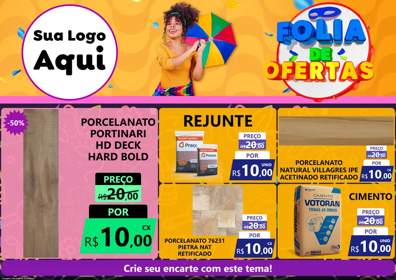 Modelo de Encarte para Encarte A4 Horizontal com o tema Folia de Ofertas para Pisos e revestimentos