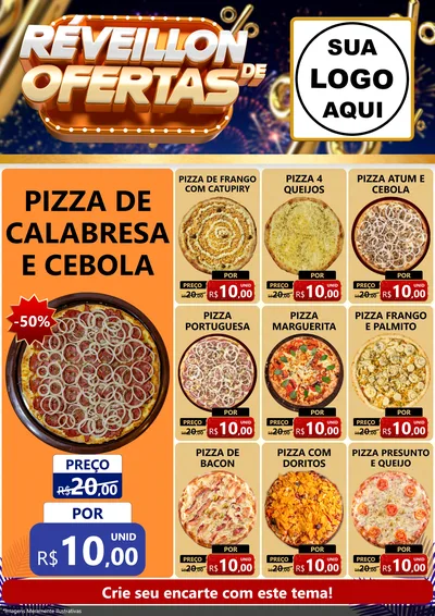 Modelo de Encarte para Encarte A4 Vertical com o tema Réveillon de Ofertas para Pizzaria