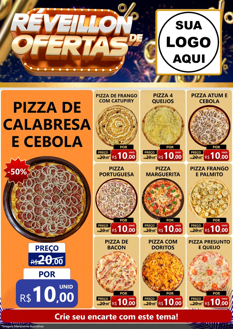 Modelo de Encarte para Encarte A4 Vertical com o tema Réveillon de Ofertas para Pizzaria