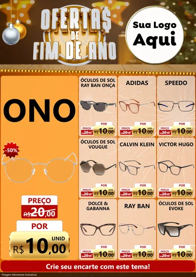 Modelo de Encarte para Encarte A4 Vertical com o tema Ofertas de Fim de Ano para Óticas