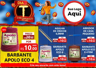 Modelo de Encarte para Encarte A4 Horizontal com o tema Dia T - O Dia Mais Barato Do Mês para Armarinho e Aviamentos