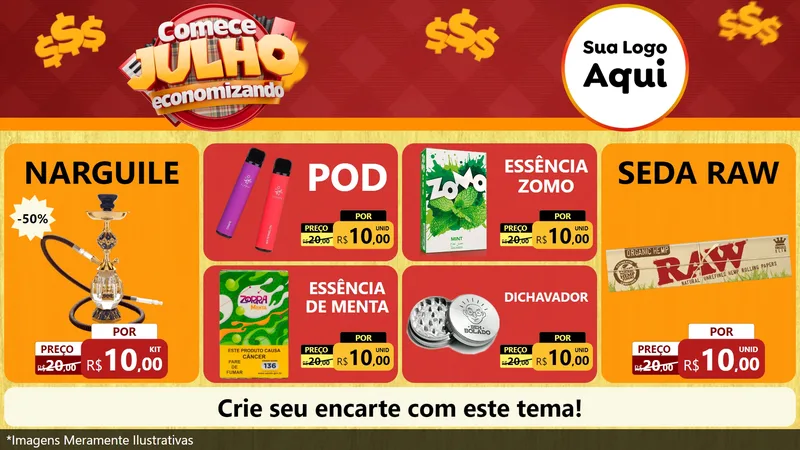 Modelo de TV para TV Horizontal com o tema Comece Julho Economizando para Tabacaria