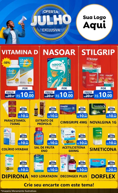 Modelo de Encarte para Encarte Grande com o tema Oferta Exclusiva, Julho para Farmácia
