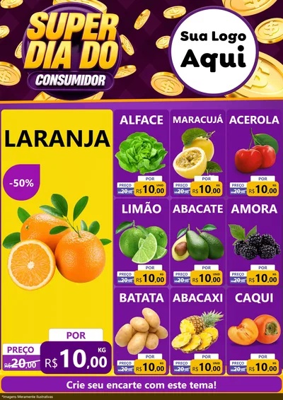 Modelo de Encarte para Encarte A4 Vertical com o tema Super Dia do Consumidor para Hortifrúti