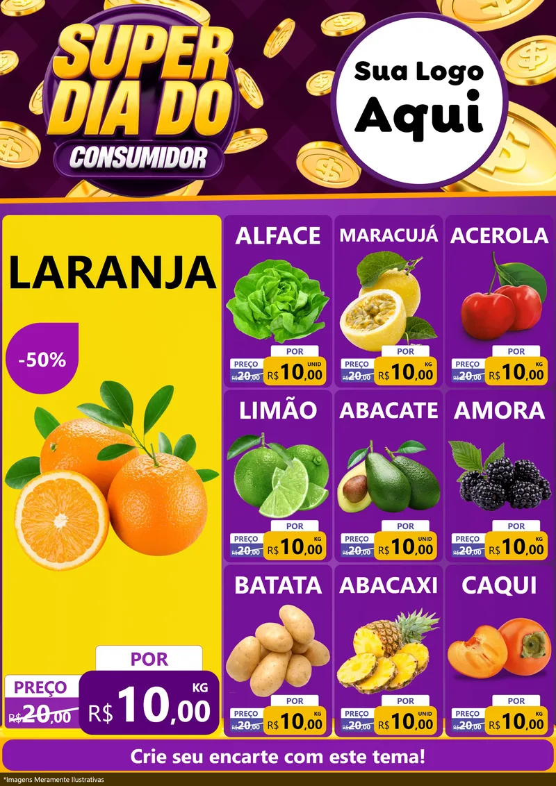 Modelo de Encarte para Encarte A4 Vertical com o tema Super Dia do Consumidor para Hortifrúti