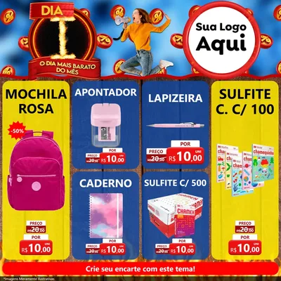 Modelo de Rede Social para Feed Facebook com o tema Dia I - O Dia Mais Barato Do Mês para Papelaria
