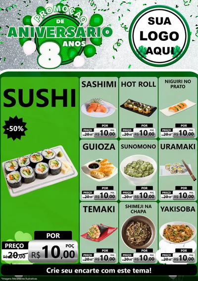 Modelo de Encarte para Encarte A4 Vertical com o tema Promoção de Aniversário - 8 Anos para Comida japonesa