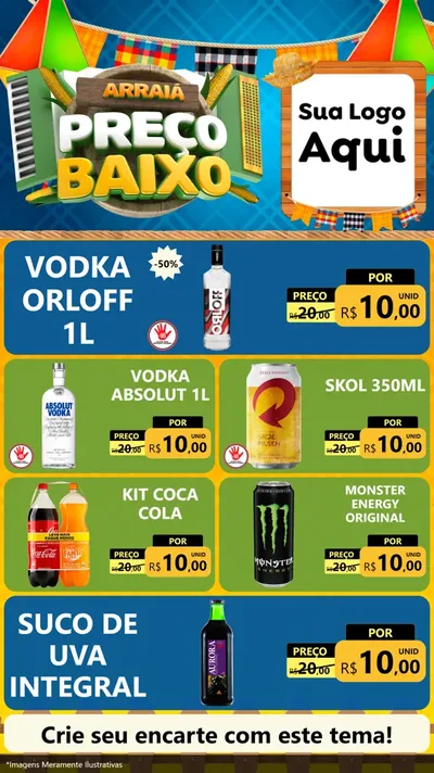Modelo de TV para TV Vertical com o tema Arraiá de Preço Baixo - Junina para Distribuidora de bebidas