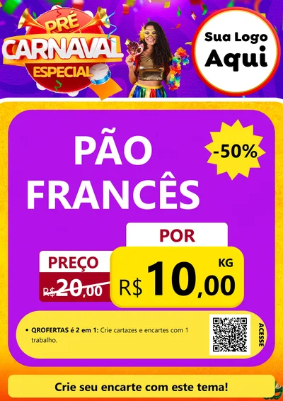 Modelo de Cartaz para Cartaz A4 Vertical com o tema Pré-Carnaval Especial para Padaria