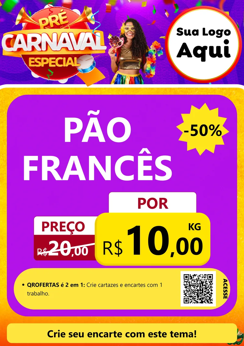 Modelo de Cartaz para Cartaz A4 Vertical com o tema Pré-Carnaval Especial para Padaria