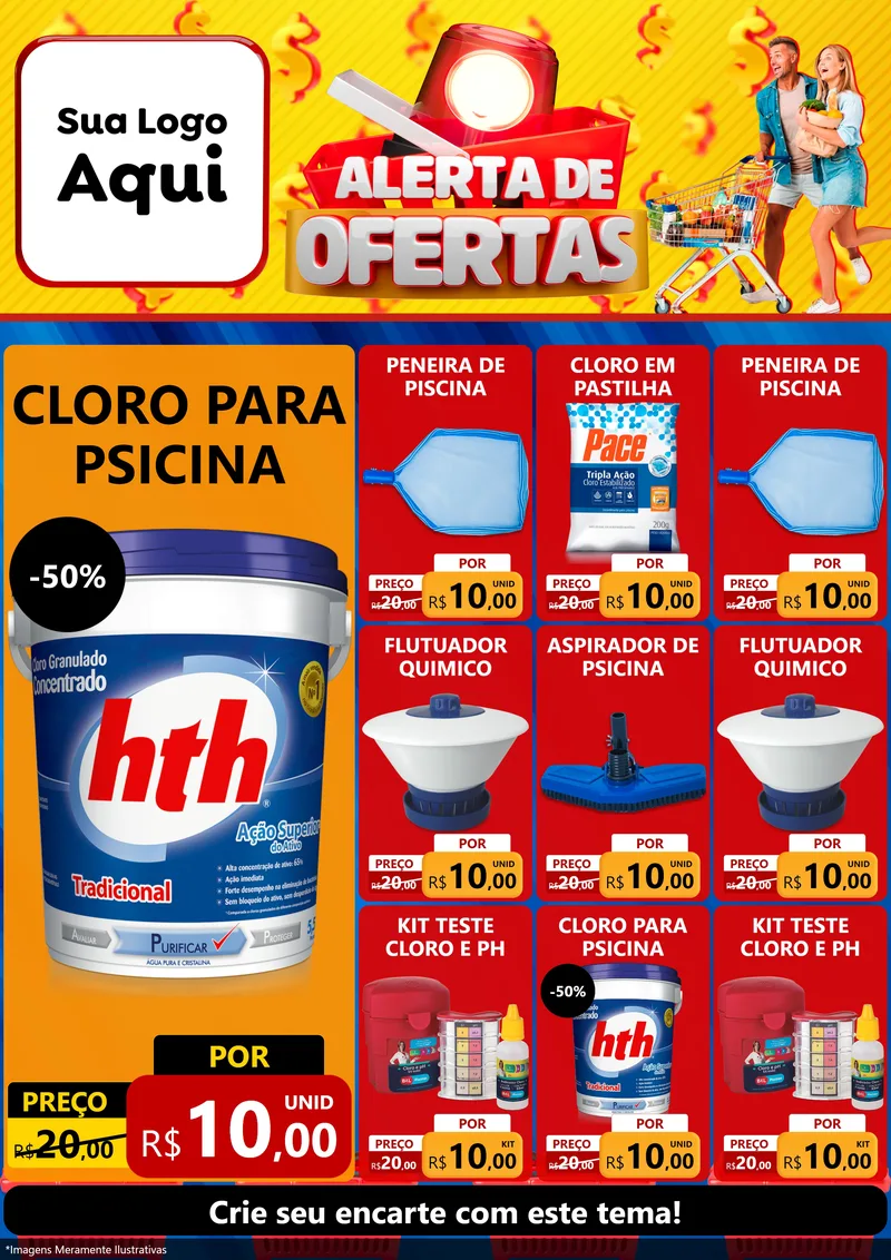 Modelo de Encarte para Encarte A4 Vertical com o tema Alerta de Ofertas para Produtos para Piscina