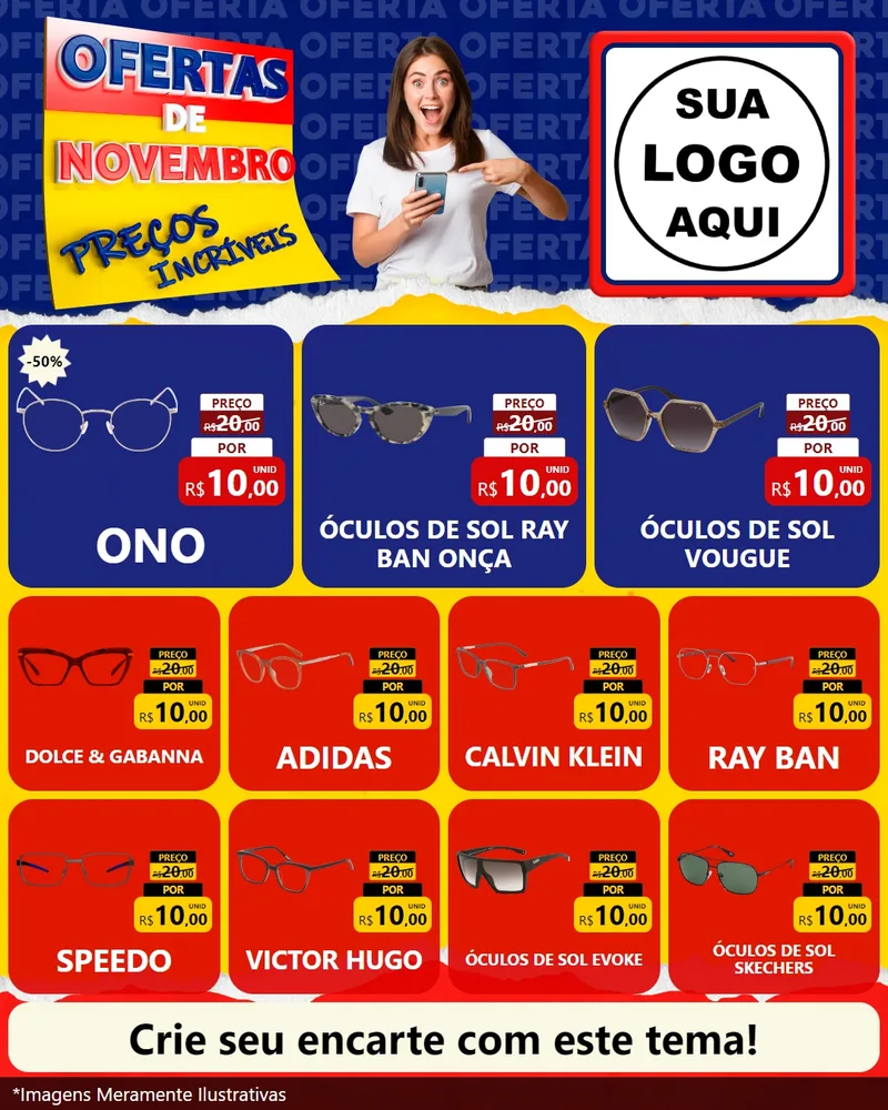 Modelo de Rede Social para Feed Instagram com o tema Ofertas de Novembro - Preços Incríveis para Óticas