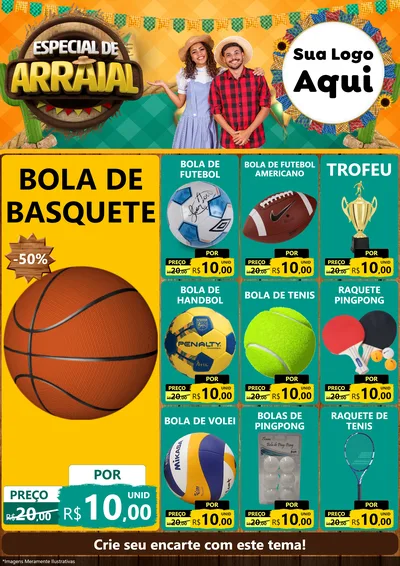 Modelo de Encarte para Encarte A4 Vertical com o tema Especial De Arraial para Artigos Esportivos
