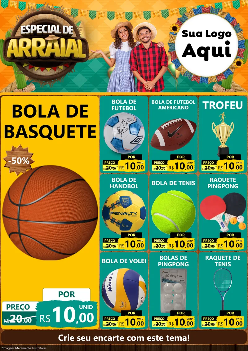Modelo de Encarte para Encarte A4 Vertical com o tema Especial De Arraial para Artigos Esportivos