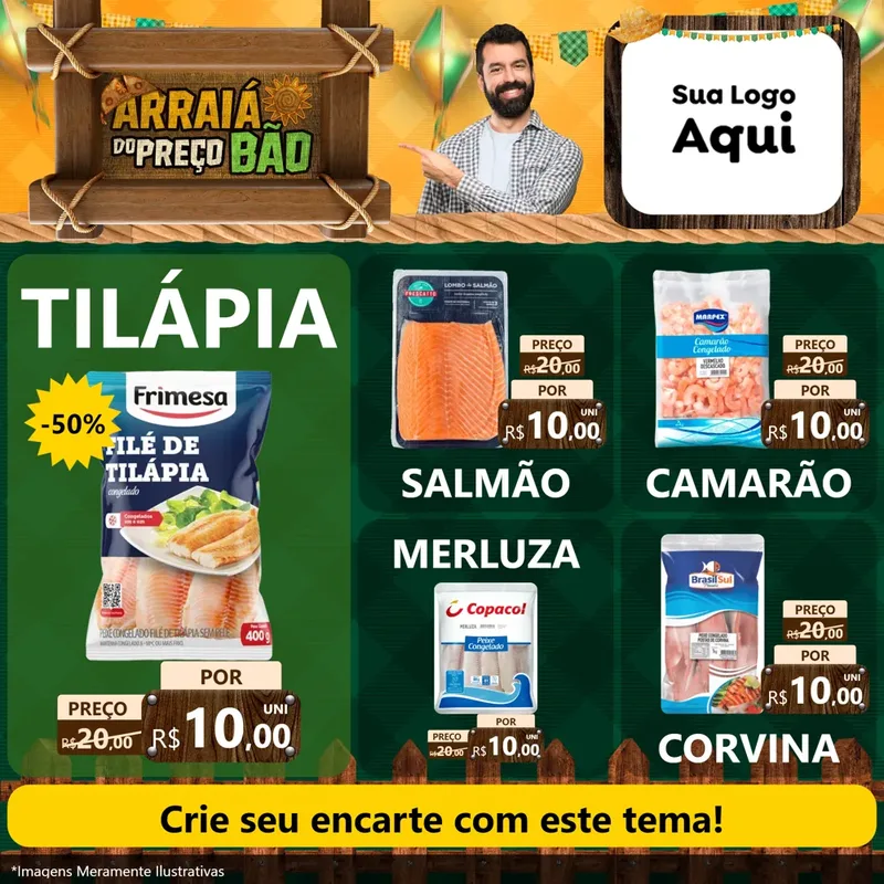 Modelo de Rede Social para Feed Facebook com o tema Arraiá do preço bão para Peixaria