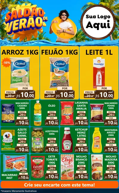Modelo de Encarte para Encarte Grande com o tema Saldão de Verão para Supermercado