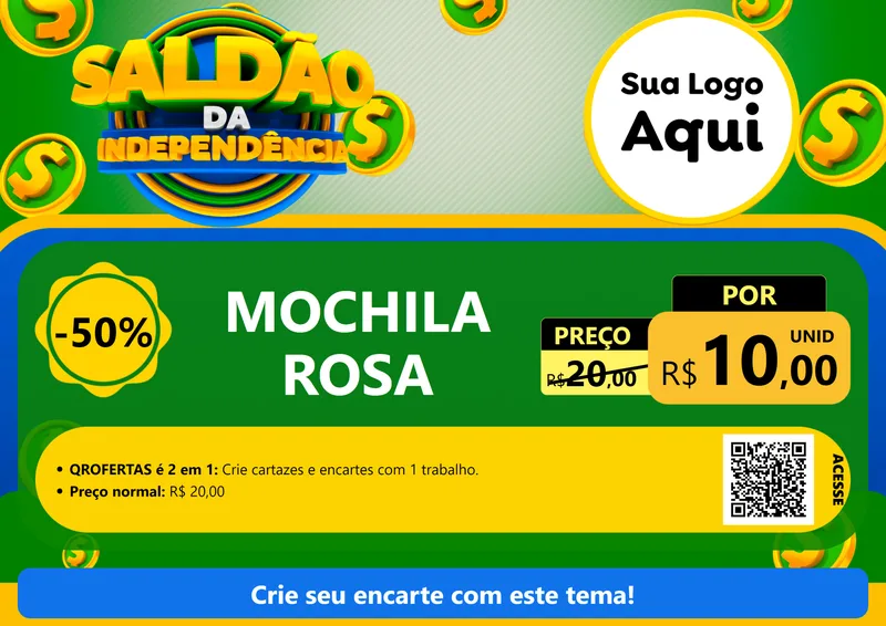 Modelo de Cartaz para Cartaz A4 Horizontal com o tema Saldão da Indepêndencia para Papelaria