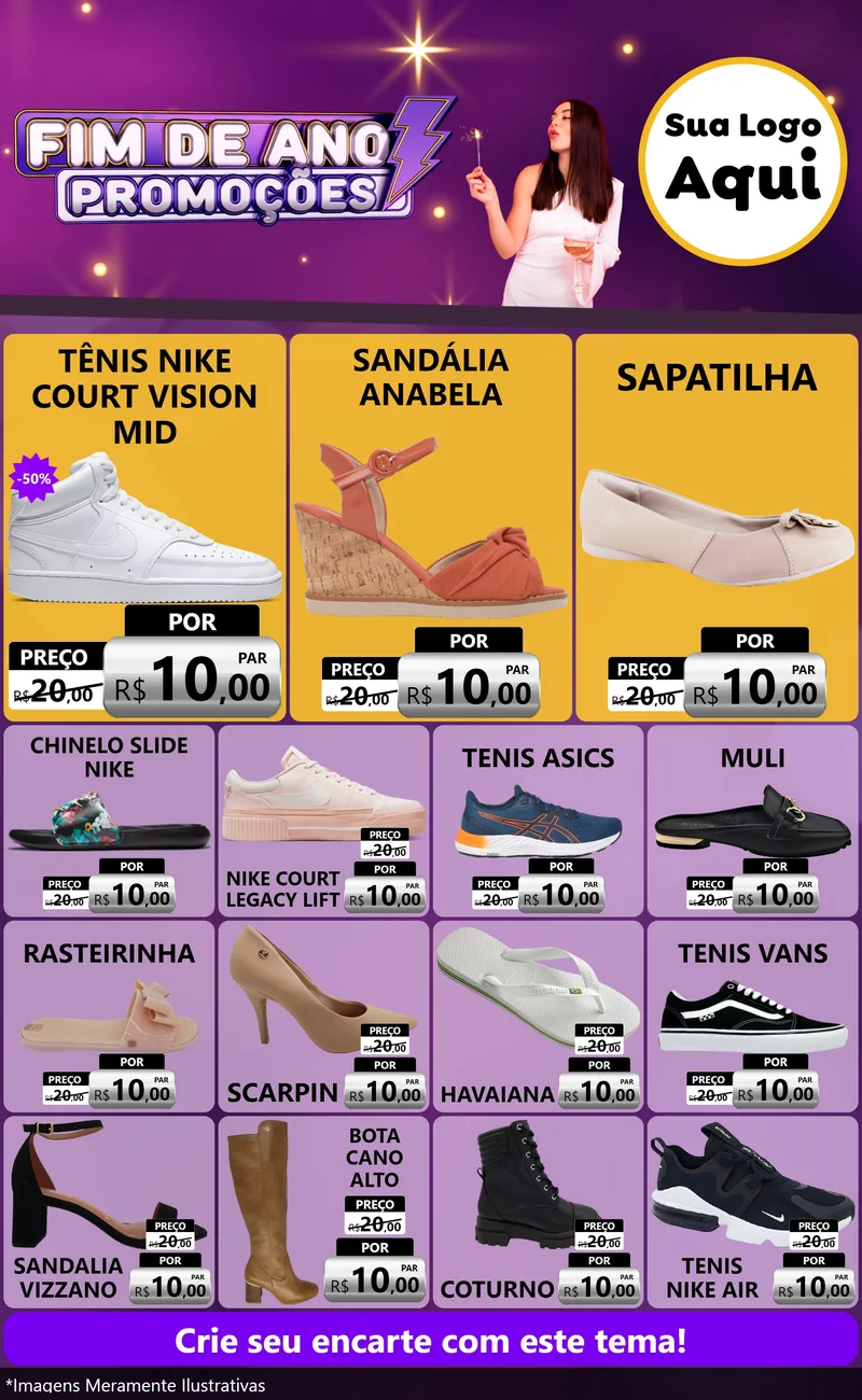 Modelo de Encarte para Encarte Grande com o tema Fim de Ano Promoções para Calçados