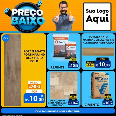 Modelo de Rede Social para Feed Facebook com o tema Preço Baixo para Pisos e revestimentos
