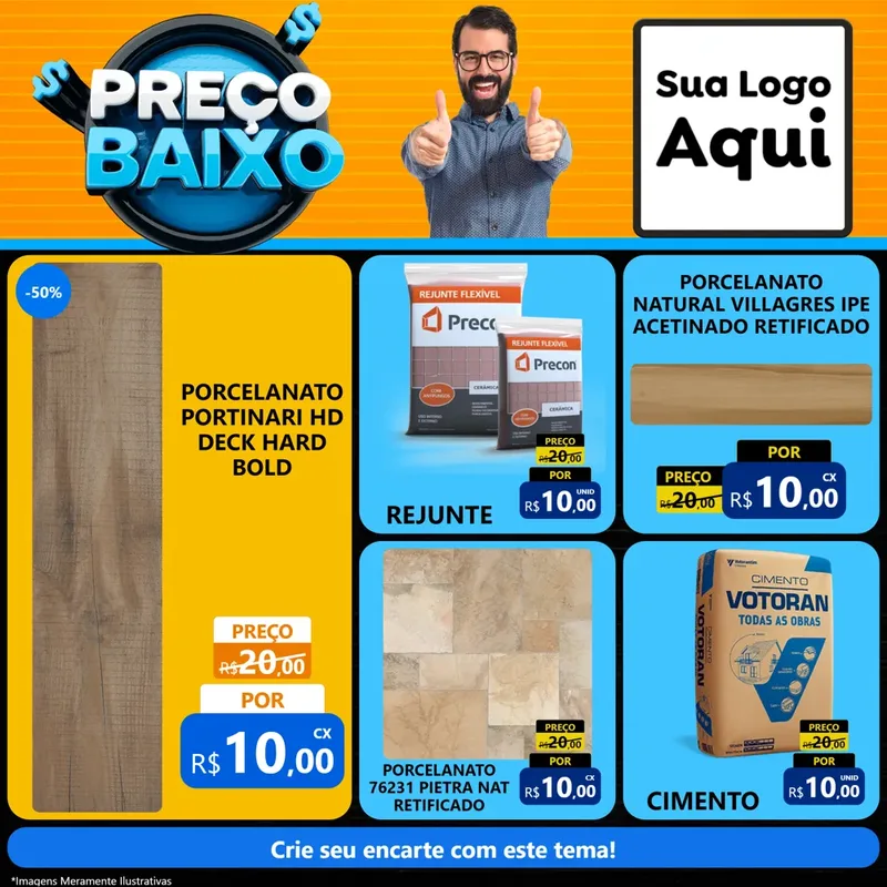 Modelo de Rede Social para Feed Facebook com o tema Preço Baixo para Pisos e revestimentos