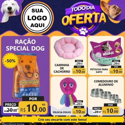 Modelo de Rede Social para Feed Facebook com o tema Todo Dia Oferta - Pet Shop para Pet Shop