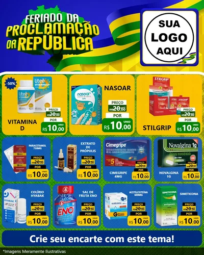 Modelo de Rede Social para Feed Instagram com o tema Feriado da Proclamação da República para Farmácia