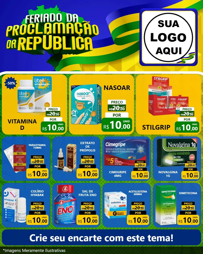 Modelo de Rede Social para Feed Instagram com o tema Feriado da Proclamação da República para Farmácia