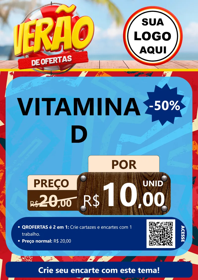 Modelo de Cartaz para Cartaz A4 Vertical com o tema Verão de Ofertas para Farmácia