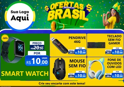 Modelo de Encarte para Encarte A4 Horizontal com o tema Ofertas Semana do Brasil para Informática