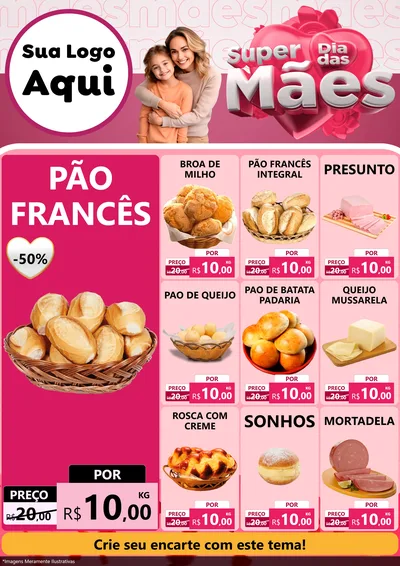 Modelo de Encarte para Encarte A4 Vertical com o tema Super Dia Das Mães para Padaria