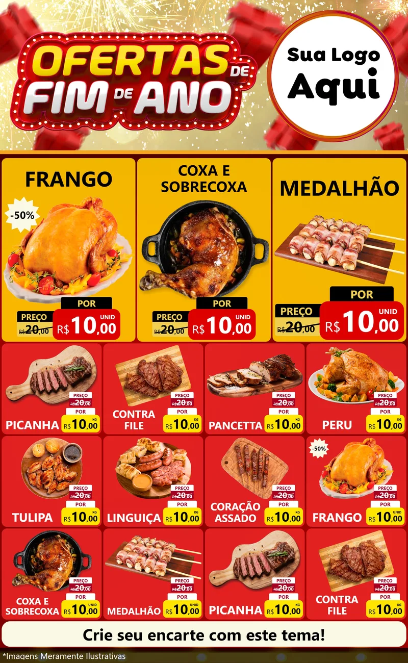 Modelo de Encarte para Encarte Grande com o tema Ofertas de Fim de Ano para Assados