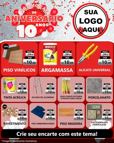 Modelo de Rede Social para Feed Instagram com o tema Promoção de Aniversário - 10 Anos para Material para Construção