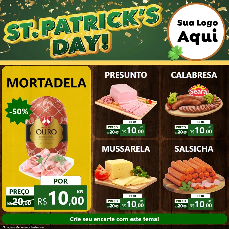 Modelo de Rede Social para Feed Facebook com o tema St Patriks Day para Frios e Laticínios