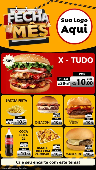 Modelo de Rede Social para Stories com o tema Fecha Mês para Hamburgueria