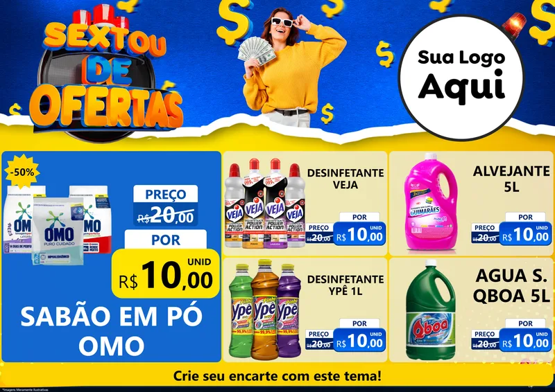 Modelo de Encarte para Encarte A4 Horizontal com o tema Sextou de Ofertas para Produtos de Limpeza