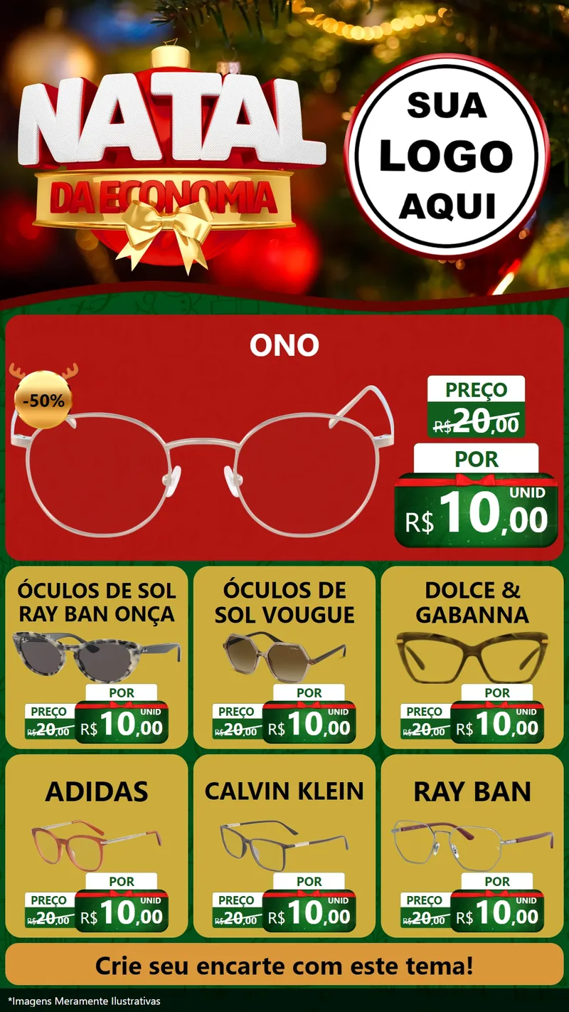 Modelo de Rede Social para Stories com o tema Natal da Economia para Óticas