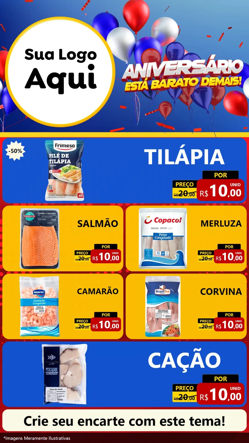 Modelo de TV para TV Vertical com o tema Aniversário para Peixaria