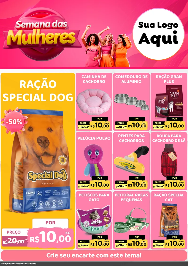 Modelo de Encarte para Encarte A4 Vertical com o tema Semana das Mulheres para Pet Shop