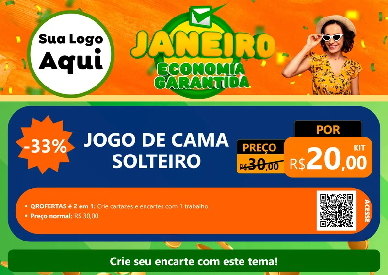 Modelo de Cartaz para Cartaz A4 Horizontal com o tema Janeiro - Economia Garantida para Cama, Mesa e Banho