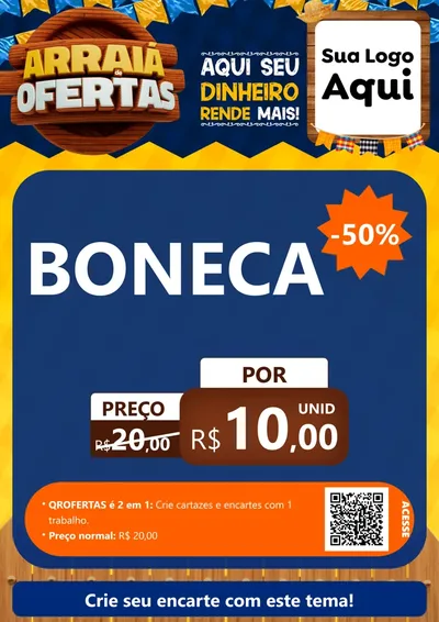 Modelo de Cartaz para Cartaz A4 Vertical com o tema Arraiá de Ofertas - Junina para Brinquedos