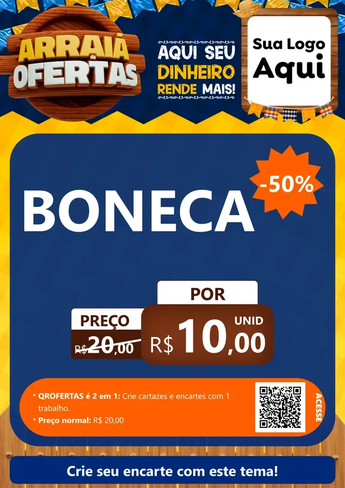 Modelo de Cartaz para Cartaz A4 Vertical com o tema Arraiá de Ofertas - Junina para Brinquedos