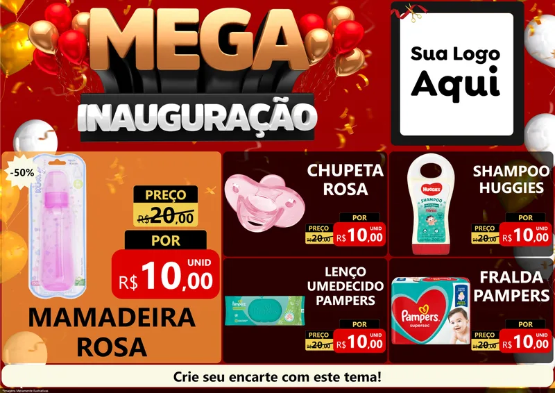 Modelo de Encarte para Encarte A4 Horizontal com o tema Mega Inauguração para Bebês