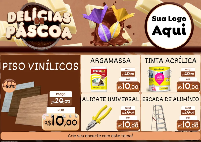 Modelo de Encarte para Encarte A4 Horizontal com o tema Delícias de Páscoa para Material para Construção