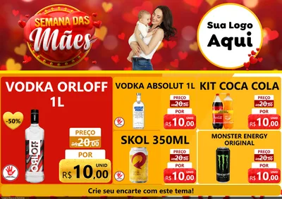 Modelo de Encarte para Encarte A4 Horizontal com o tema Semana das Mães para Distribuidora de bebidas