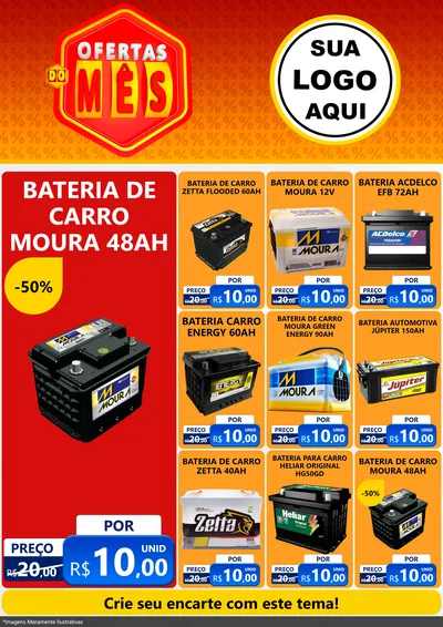 Modelo de Encarte para Encarte A4 Vertical com o tema Ofertas do Mês para Baterias Elétricas